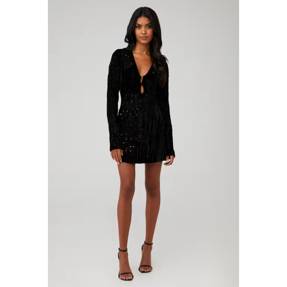 Hemant & Nandita Black Velvet Burnout Mini Dress S - Picture 8 of 8